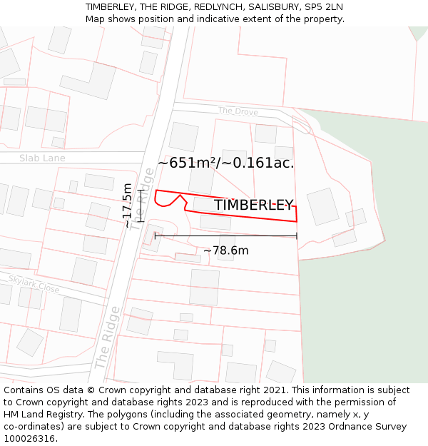 TIMBERLEY, THE RIDGE, REDLYNCH, SALISBURY, SP5 2LN: Plot and title map