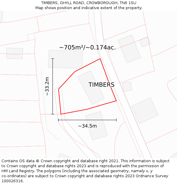 TIMBERS, GHYLL ROAD, CROWBOROUGH, TN6 1SU: Plot and title map