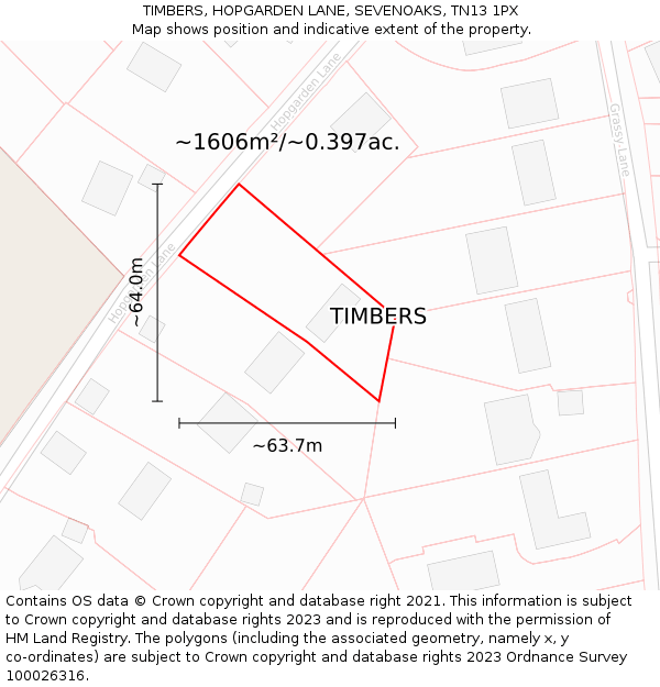 TIMBERS, HOPGARDEN LANE, SEVENOAKS, TN13 1PX: Plot and title map