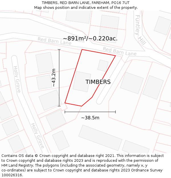 TIMBERS, RED BARN LANE, FAREHAM, PO16 7UT: Plot and title map
