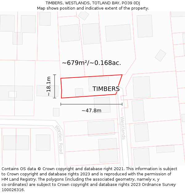 TIMBERS, WESTLANDS, TOTLAND BAY, PO39 0DJ: Plot and title map