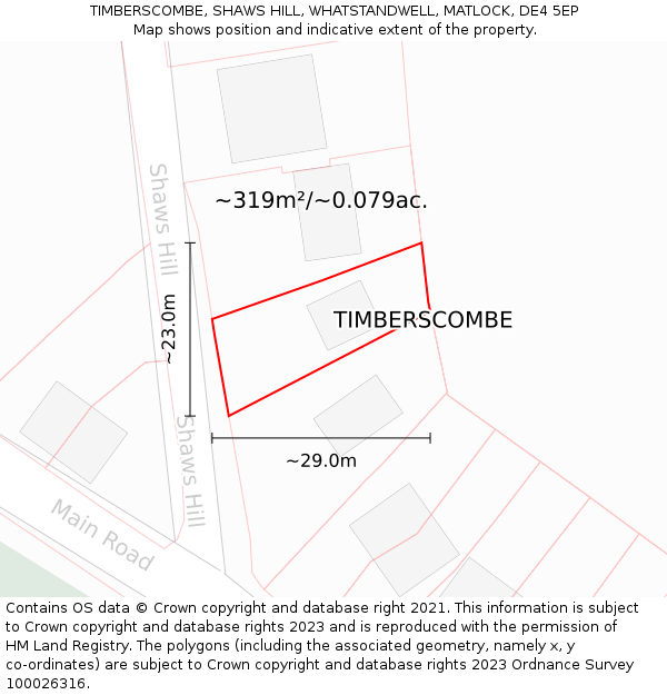 TIMBERSCOMBE, SHAWS HILL, WHATSTANDWELL, MATLOCK, DE4 5EP: Plot and title map