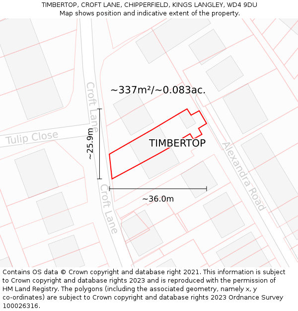 TIMBERTOP, CROFT LANE, CHIPPERFIELD, KINGS LANGLEY, WD4 9DU: Plot and title map