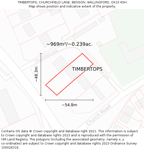 TIMBERTOPS, CHURCHFIELD LANE, BENSON, WALLINGFORD, OX10 6SH: Plot and title map