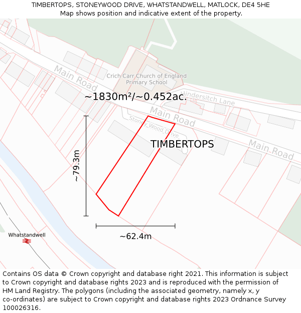 TIMBERTOPS, STONEYWOOD DRIVE, WHATSTANDWELL, MATLOCK, DE4 5HE: Plot and title map