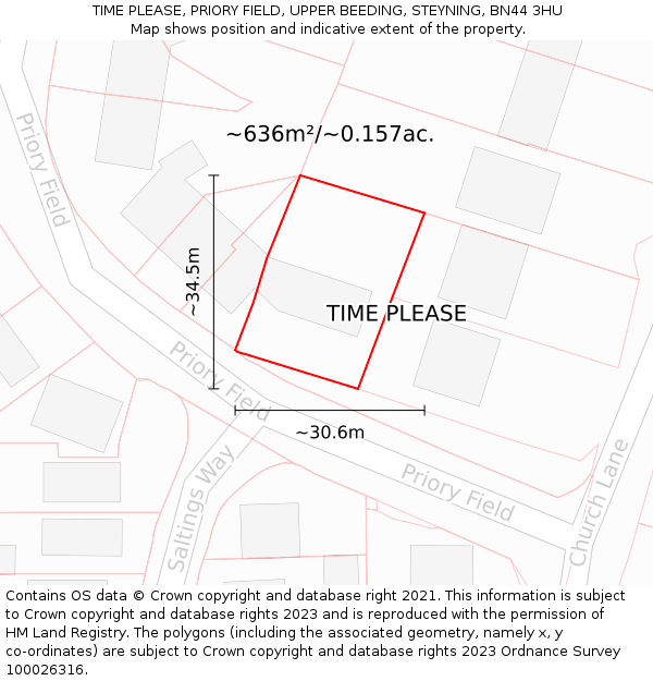 TIME PLEASE, PRIORY FIELD, UPPER BEEDING, STEYNING, BN44 3HU: Plot and title map