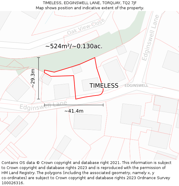 TIMELESS, EDGINSWELL LANE, TORQUAY, TQ2 7JF: Plot and title map