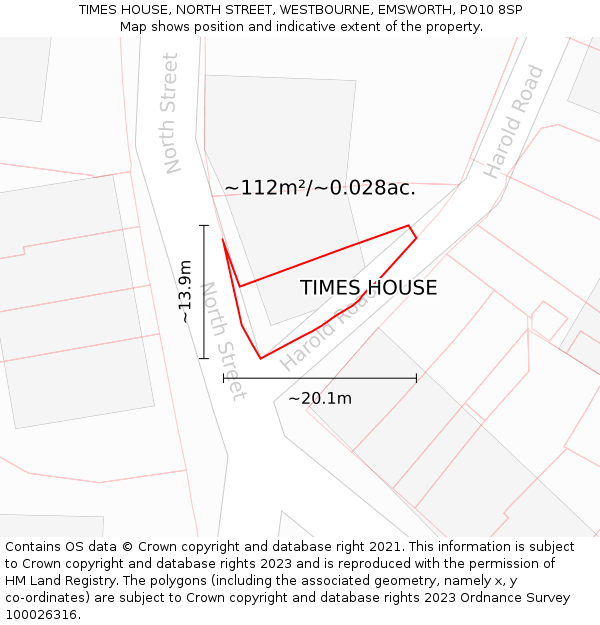 TIMES HOUSE, NORTH STREET, WESTBOURNE, EMSWORTH, PO10 8SP: Plot and title map