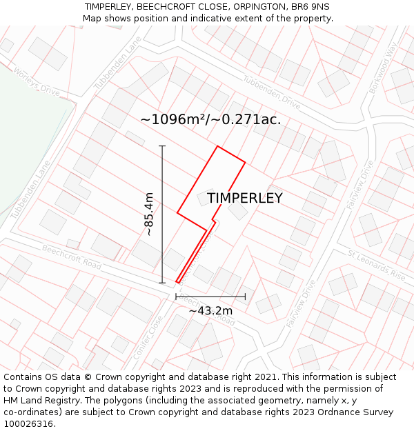 TIMPERLEY, BEECHCROFT CLOSE, ORPINGTON, BR6 9NS: Plot and title map