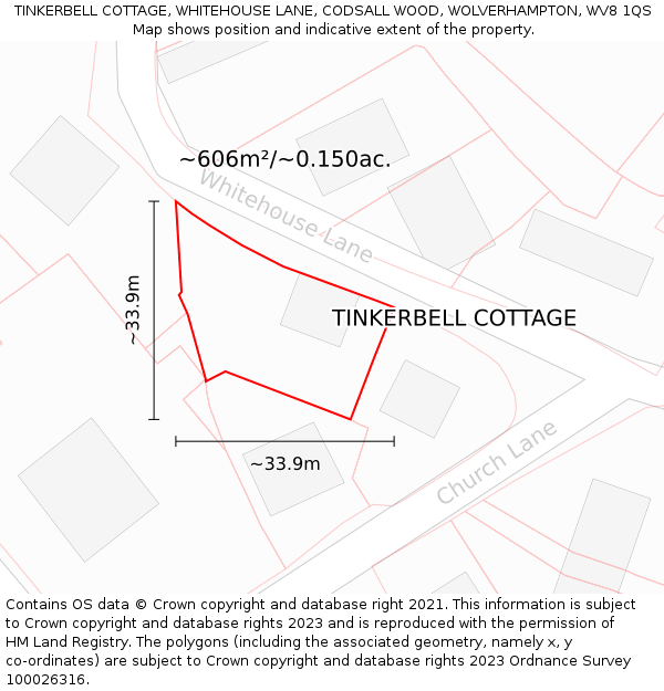 TINKERBELL COTTAGE, WHITEHOUSE LANE, CODSALL WOOD, WOLVERHAMPTON, WV8 1QS: Plot and title map