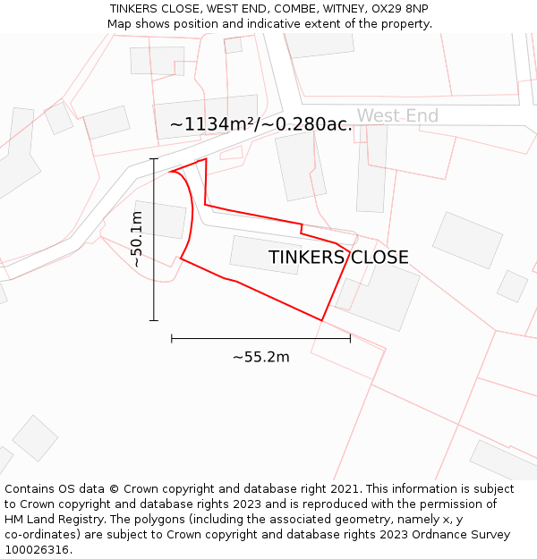 TINKERS CLOSE, WEST END, COMBE, WITNEY, OX29 8NP: Plot and title map