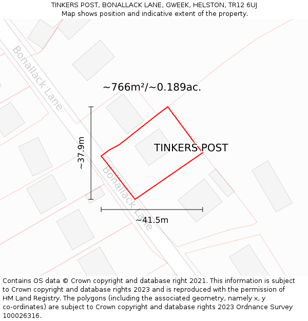 TINKERS POST, BONALLACK LANE, GWEEK, HELSTON, TR12 6UJ: Plot and title map