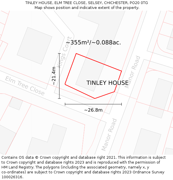 TINLEY HOUSE, ELM TREE CLOSE, SELSEY, CHICHESTER, PO20 0TG: Plot and title map