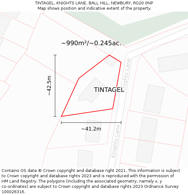 TINTAGEL, KNIGHTS LANE, BALL HILL, NEWBURY, RG20 0NP: Plot and title map