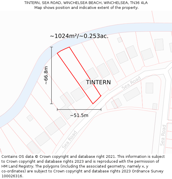 TINTERN, SEA ROAD, WINCHELSEA BEACH, WINCHELSEA, TN36 4LA: Plot and title map