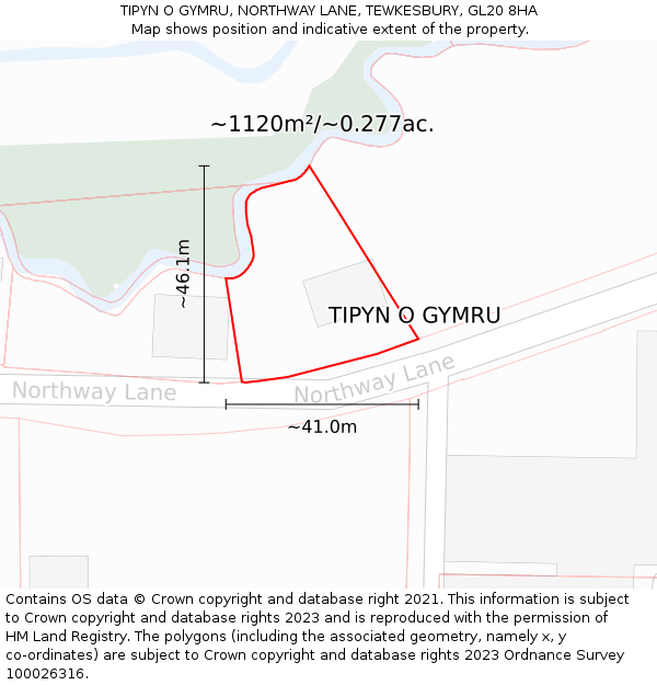 TIPYN O GYMRU, NORTHWAY LANE, TEWKESBURY, GL20 8HA: Plot and title map