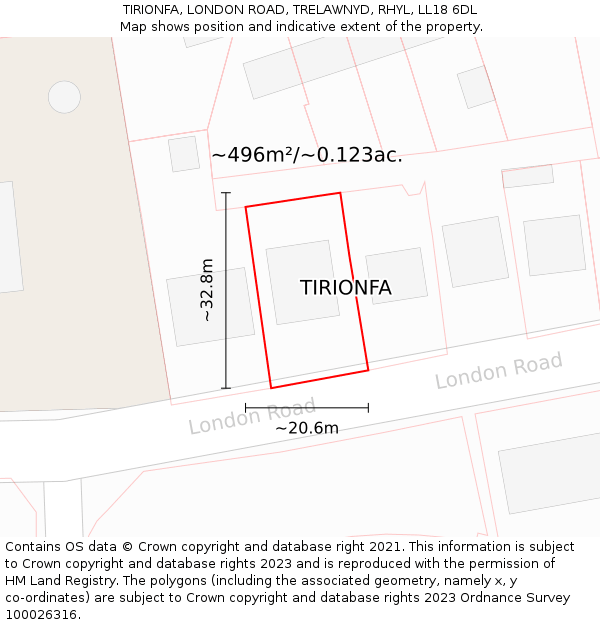 TIRIONFA, LONDON ROAD, TRELAWNYD, RHYL, LL18 6DL: Plot and title map