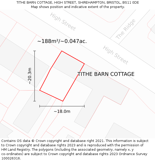 TITHE BARN COTTAGE, HIGH STREET, SHIREHAMPTON, BRISTOL, BS11 0DE: Plot and title map