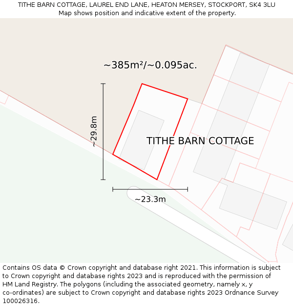 TITHE BARN COTTAGE, LAUREL END LANE, HEATON MERSEY, STOCKPORT, SK4 3LU: Plot and title map