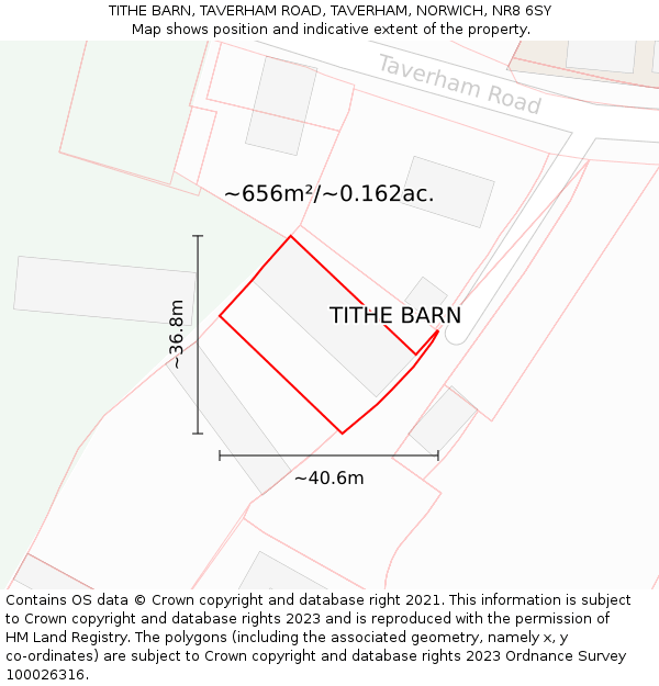 TITHE BARN, TAVERHAM ROAD, TAVERHAM, NORWICH, NR8 6SY: Plot and title map