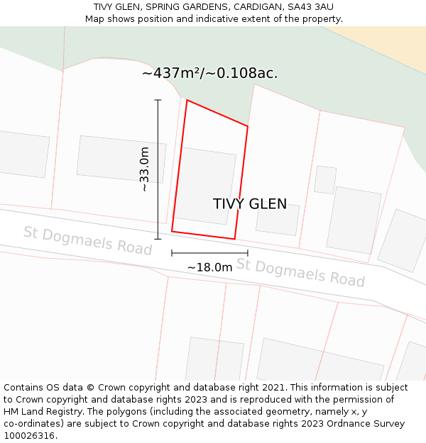 TIVY GLEN, SPRING GARDENS, CARDIGAN, SA43 3AU: Plot and title map