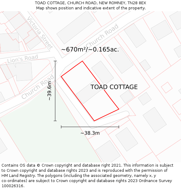 TOAD COTTAGE, CHURCH ROAD, NEW ROMNEY, TN28 8EX: Plot and title map