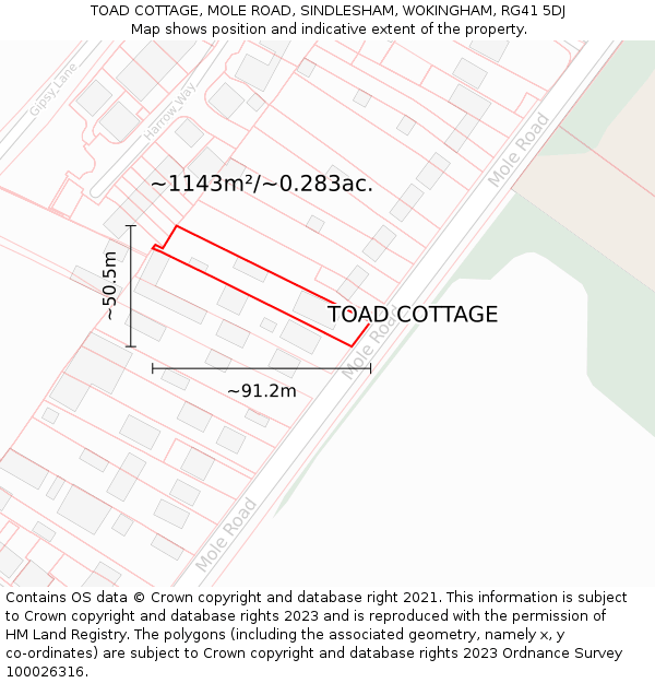 TOAD COTTAGE, MOLE ROAD, SINDLESHAM, WOKINGHAM, RG41 5DJ: Plot and title map