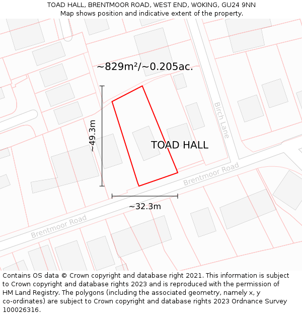 TOAD HALL, BRENTMOOR ROAD, WEST END, WOKING, GU24 9NN: Plot and title map