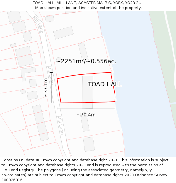 TOAD HALL, MILL LANE, ACASTER MALBIS, YORK, YO23 2UL: Plot and title map