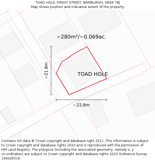 TOAD HOLE, FRONT STREET, BAMBURGH, NE69 7BJ: Plot and title map