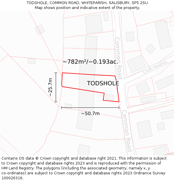 TODSHOLE, COMMON ROAD, WHITEPARISH, SALISBURY, SP5 2SU: Plot and title map