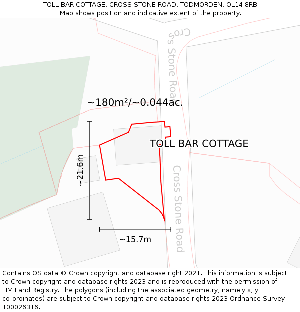 TOLL BAR COTTAGE, CROSS STONE ROAD, TODMORDEN, OL14 8RB: Plot and title map