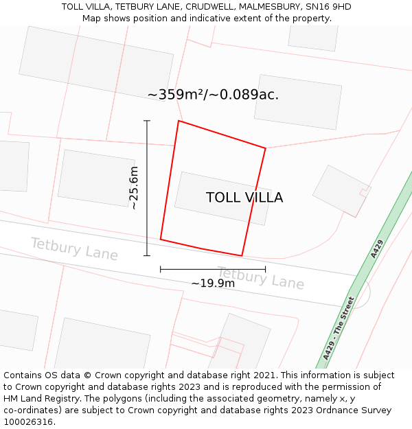 TOLL VILLA, TETBURY LANE, CRUDWELL, MALMESBURY, SN16 9HD: Plot and title map