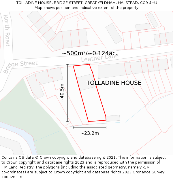 TOLLADINE HOUSE, BRIDGE STREET, GREAT YELDHAM, HALSTEAD, CO9 4HU: Plot and title map