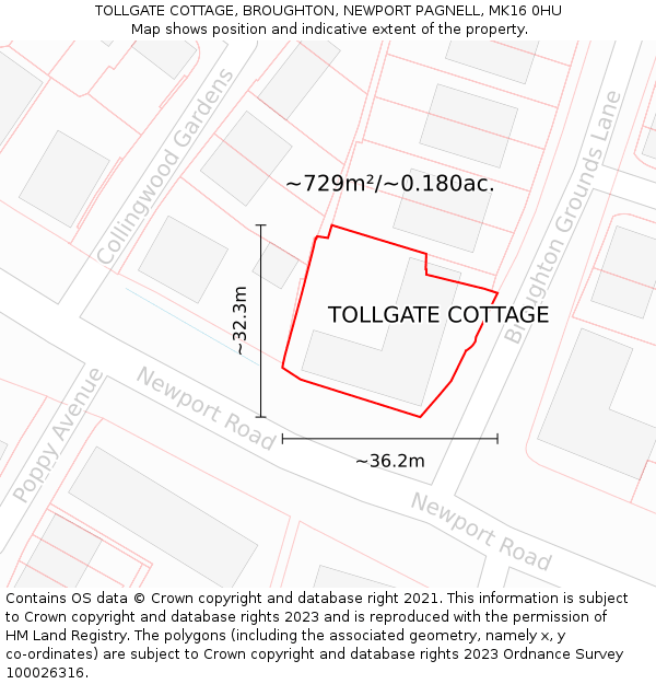 TOLLGATE COTTAGE, BROUGHTON, NEWPORT PAGNELL, MK16 0HU: Plot and title map