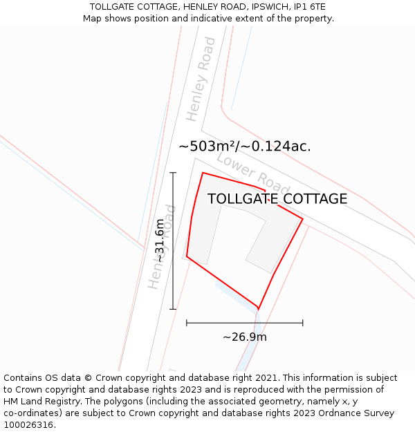 TOLLGATE COTTAGE, HENLEY ROAD, IPSWICH, IP1 6TE: Plot and title map