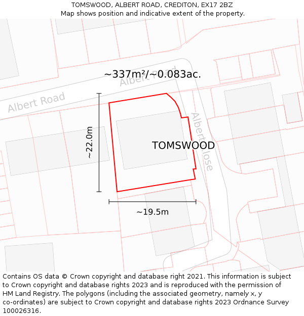 TOMSWOOD, ALBERT ROAD, CREDITON, EX17 2BZ: Plot and title map