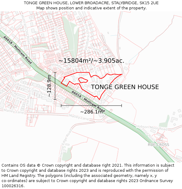 TONGE GREEN HOUSE, LOWER BROADACRE, STALYBRIDGE, SK15 2UE: Plot and title map