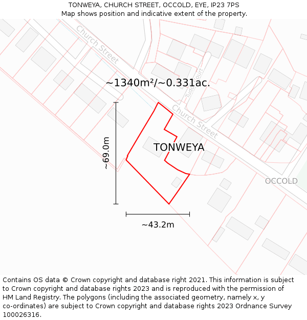 TONWEYA, CHURCH STREET, OCCOLD, EYE, IP23 7PS: Plot and title map