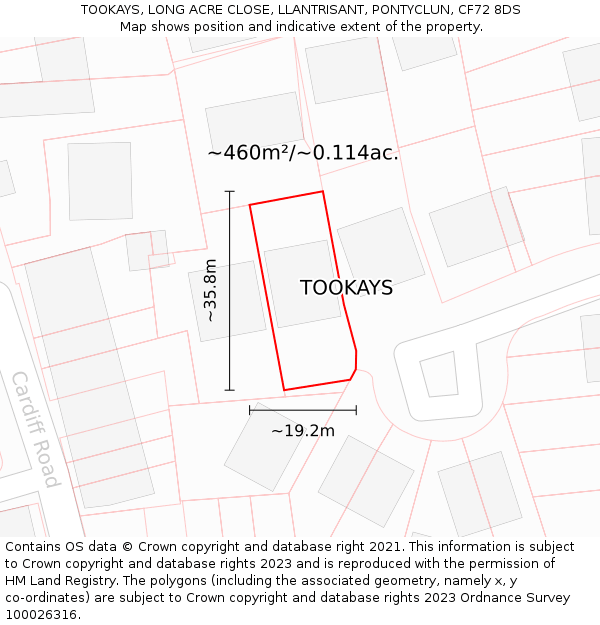 TOOKAYS, LONG ACRE CLOSE, LLANTRISANT, PONTYCLUN, CF72 8DS: Plot and title map