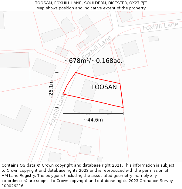 TOOSAN, FOXHILL LANE, SOULDERN, BICESTER, OX27 7JZ: Plot and title map