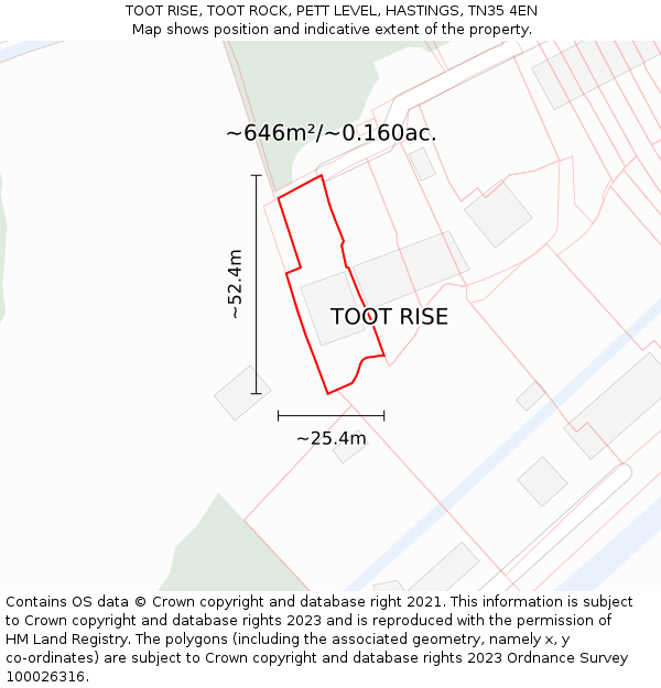 TOOT RISE, TOOT ROCK, PETT LEVEL, HASTINGS, TN35 4EN: Plot and title map