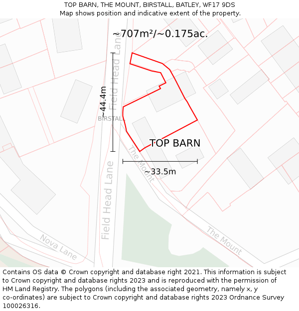 TOP BARN, THE MOUNT, BIRSTALL, BATLEY, WF17 9DS: Plot and title map