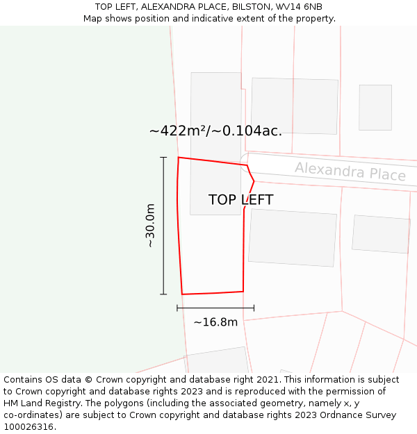 TOP LEFT, ALEXANDRA PLACE, BILSTON, WV14 6NB: Plot and title map