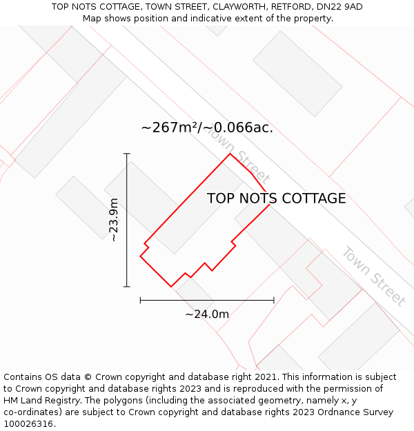 TOP NOTS COTTAGE, TOWN STREET, CLAYWORTH, RETFORD, DN22 9AD: Plot and title map