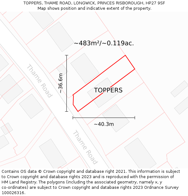 TOPPERS, THAME ROAD, LONGWICK, PRINCES RISBOROUGH, HP27 9SF: Plot and title map