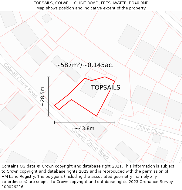 TOPSAILS, COLWELL CHINE ROAD, FRESHWATER, PO40 9NP: Plot and title map