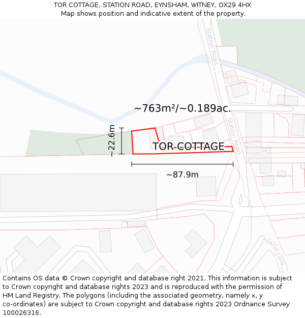 TOR COTTAGE, STATION ROAD, EYNSHAM, WITNEY, OX29 4HX: Plot and title map