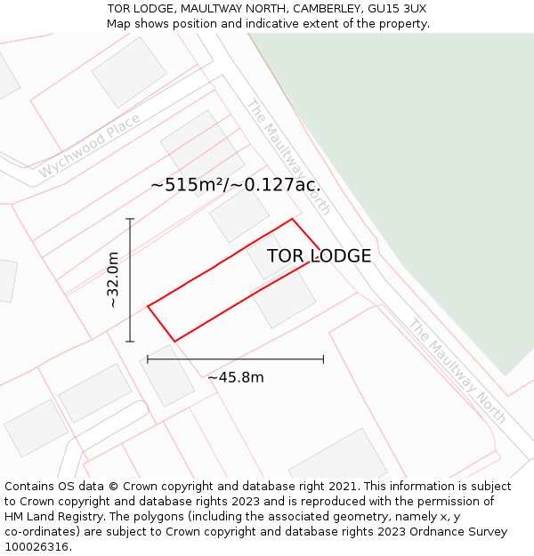 TOR LODGE, MAULTWAY NORTH, CAMBERLEY, GU15 3UX: Plot and title map