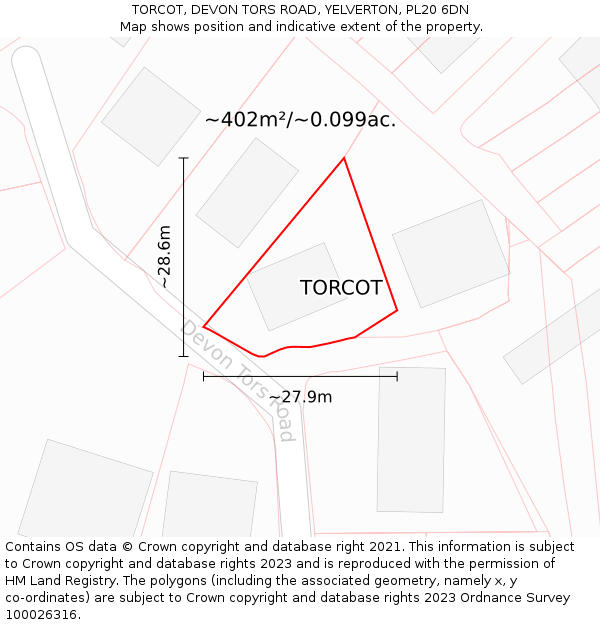 TORCOT, DEVON TORS ROAD, YELVERTON, PL20 6DN: Plot and title map